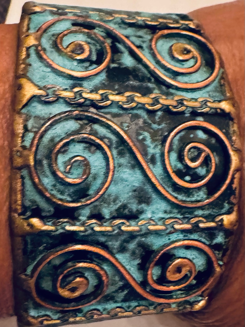 Patina Copper Swirl Decorative Bangle - Blue-Green Accent - Picture 2 of 4